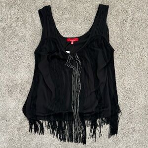 RED Saks Fifth Avenue Black fringe tank Women’s size M